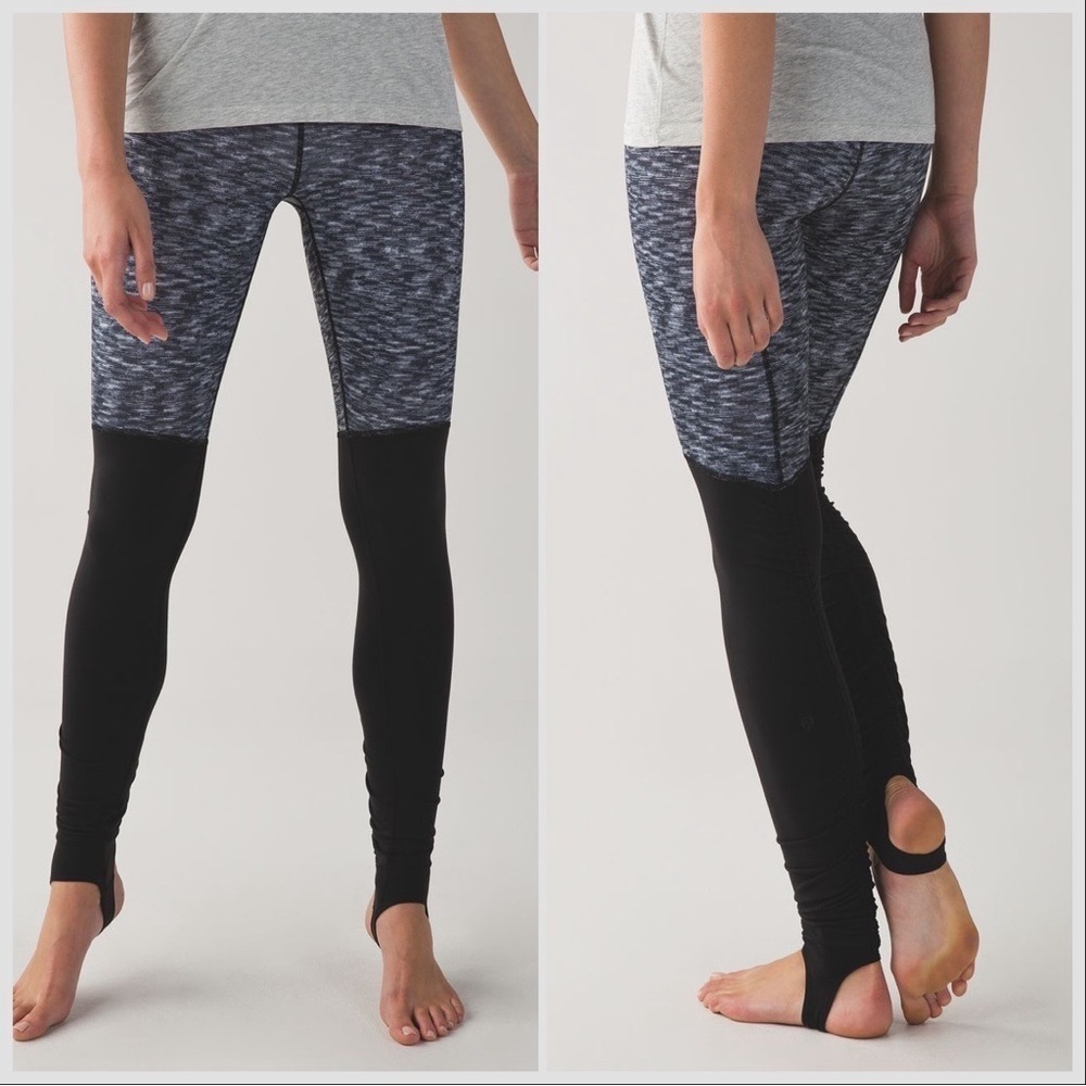 Lululemon Wunder Under Stirrup Leggings Dramatic Static White Black / Black Sz 6